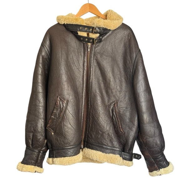 AVIREX TYPE B-3 FLIGHT LEATHER SHEEPSKIN SHEARLING BOMBER JACKET Size 56 FLAWED - Picture 1 of 15